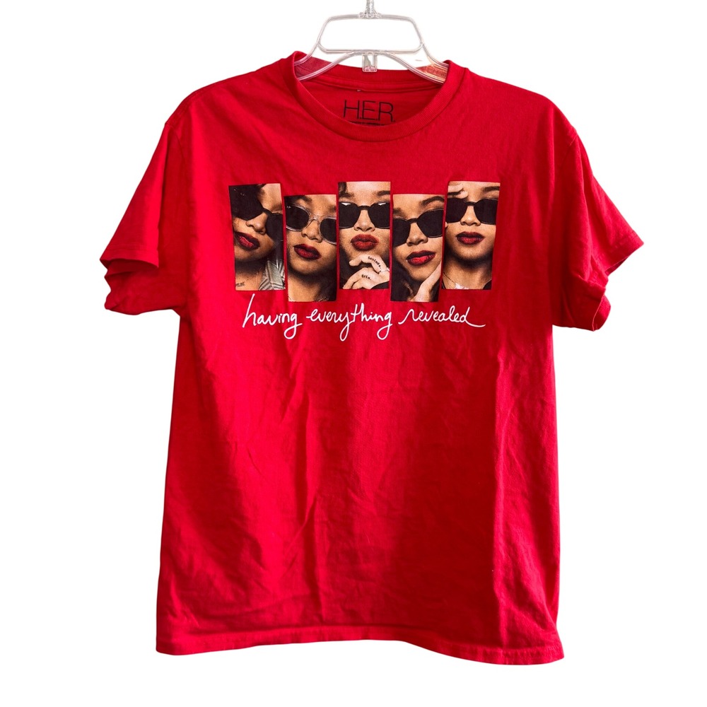 H.E.R. Womens Having Everything Revealed Graphic Concert Tour T-Shirt Red Medium
